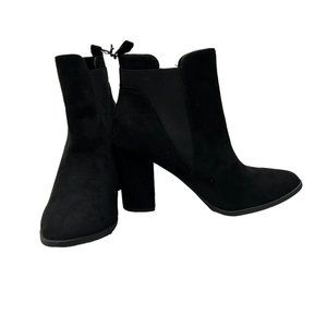 George Ankle Faux Suede Boots with Side Panels, 4in Chunky Heel Shoes,
